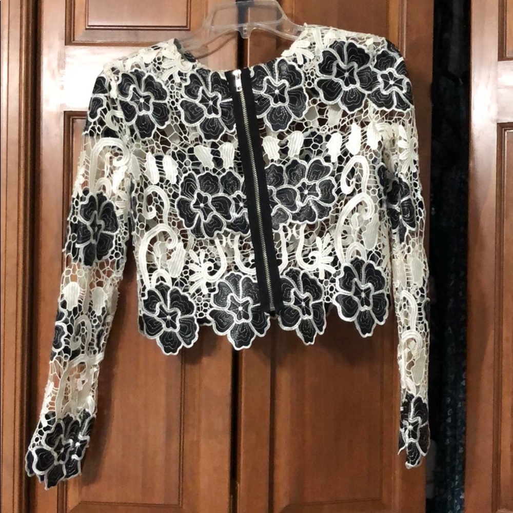Black and white floral zip up blouse/ shawl